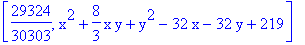 [29324/30303, x^2+8/3*x*y+y^2-32*x-32*y+219]